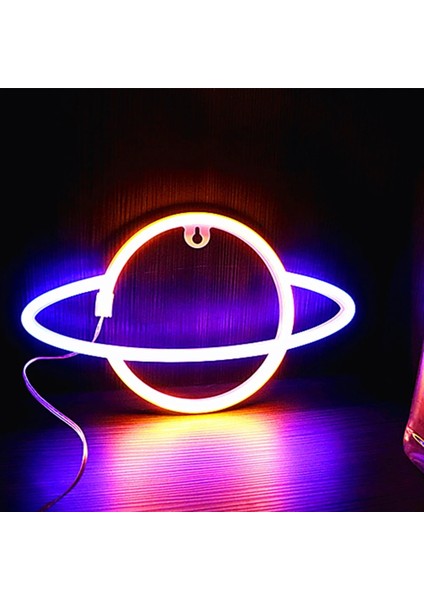 Pembe LED Neon Lamba Eliptik Gezegen Neon Burcu Neon Lamba USB Akülü Ev Dekoratif Duvar Lambası Parti Odası Bar Aydınlatma Dekor (Yurt Dışından)