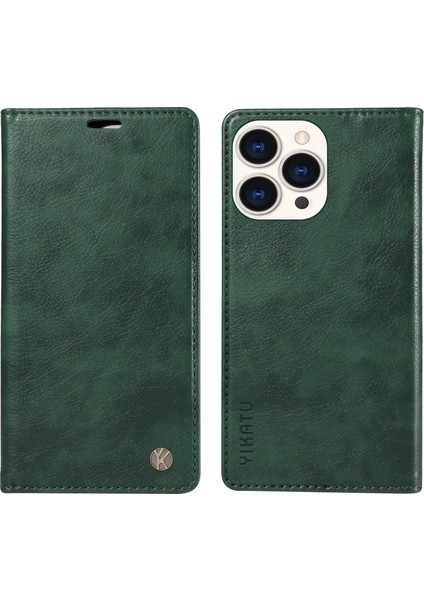 Iphone 15 Pro Case Slim Tpu+Pu Deri Telefon Kabuğu Stand Cüzdan Manyetik Kapak Yeşil (Yurt Dışından)