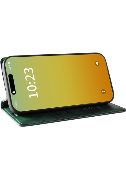 Iphone 15 Pro Case Slim Tpu+Pu Deri Telefon Kabuğu Stand Cüzdan Manyetik Kapak Yeşil (Yurt Dışından)