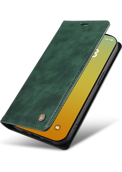 Iphone 15 Pro Case Slim Tpu+Pu Deri Telefon Kabuğu Stand Cüzdan Manyetik Kapak Yeşil (Yurt Dışından)