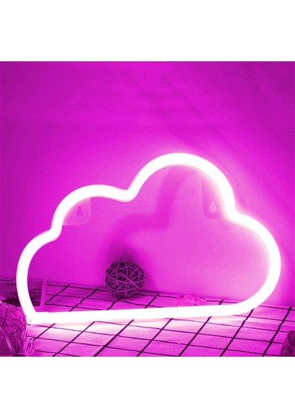 Pembe Karikatür Bulut Şekilli Burcu LED Neon Masa Lambaları USB Pil Kumandalı Ev Partisi Çocuk Odası Sanat Dekoratif Duvar Asılı Gece Lambası (Yurt Dışından)