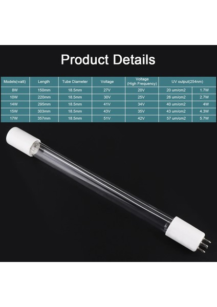 15W G10Q Gphl Uv Sterilizatör Lamba Işığı Düz Boru Tipi ve Tek Uçlu 4 Iğneli Ultraviyole Filtre (Yurt Dışından)