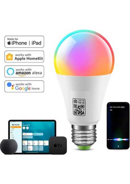 Ev Kiti Mfı Sertifikalı Homekit LED Akıllı Wifi Ampul E27 Akıllı Alexa Lambası Siri Alexa Google Home ile Çok Renkli Kısılabilir LED Ampul (Yurt Dışından)