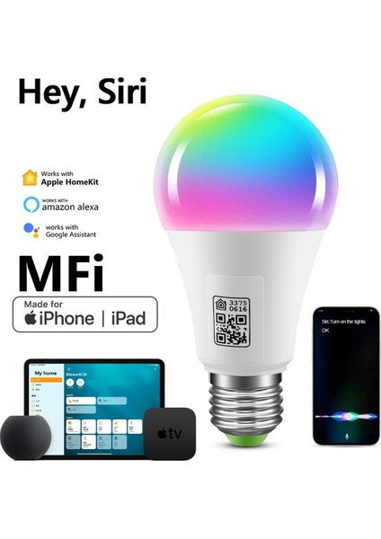 Ev Kiti Mfı Sertifikalı Homekit LED Akıllı Wifi Ampul E27 Akıllı Alexa Lambası Siri Alexa Google Home ile Çok Renkli Kısılabilir LED Ampul (Yurt Dışından)