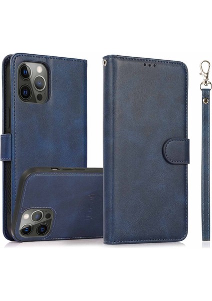 Iphone 15 Pu Deri Cüzdan Için Telefon Kılıfı Stand 2'si 1 Arada Söndürülebilir Manyetik Kapak Kayış Mavisi (Yurt Dışından)