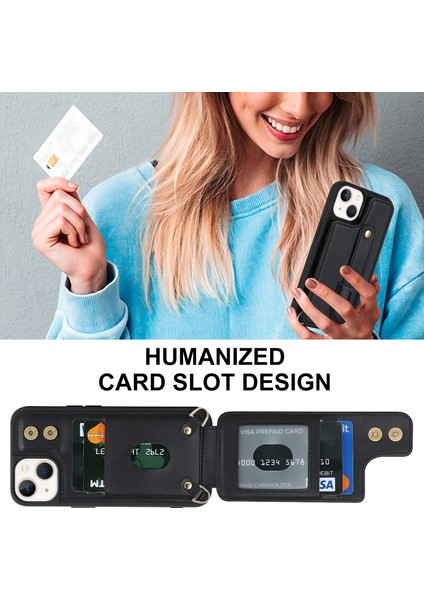 Iphone 15 Plus Kart Yuvaları Için Kickstand Kutusu Pu Deri Kaplı Tpu Telefon Kapağı Omuz Kayış-Siyah (Yurt Dışından) fırsatları
