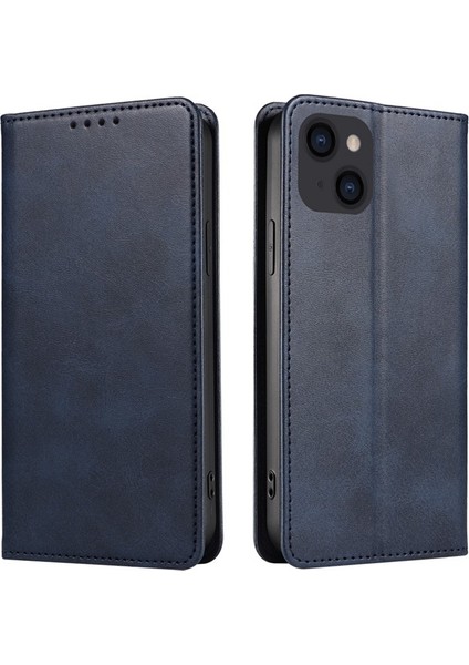 Buzağı Dokusu Deri Telefon Kapağı Iphone 15 Pro Max Stand Telefon Cüzdan Kılıf Mavisi (Yurt Dışından)