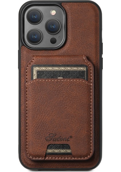 Iphone 13 Pro Max Için 6.7 Inç Manyetik Kılıflar Pu+Tpu Kart Tutucu Telefon Kapağı Magsafe-Brown ile Uyumlu (Yurt Dışından)