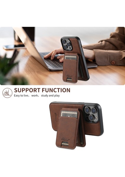 Iphone 13 Pro Max Için 6.7 Inç Manyetik Kılıflar Pu+Tpu Kart Tutucu Telefon Kapağı Magsafe-Brown ile Uyumlu (Yurt Dışından)