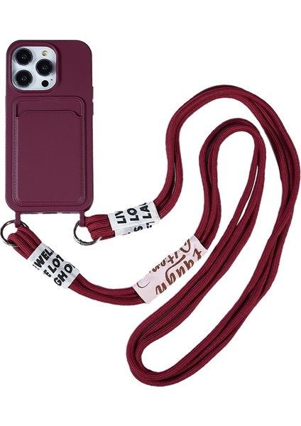 Iphone 15 Pro Soft Slim Koruyucu Kılıf Sıvı Silikon Kart Tutucu Kapak Strap-Wine Kırmızı (Yurt Dışından)