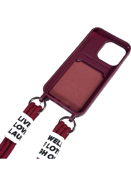 Iphone 15 Pro Soft Slim Koruyucu Kılıf Sıvı Silikon Kart Tutucu Kapak Strap-Wine Kırmızı (Yurt Dışından)