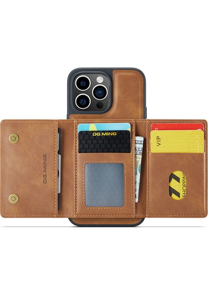 Iphone 13 Pro Vaka Magnetic Cüzdan Anti Drop Pu+Pc+Tpu Telefon Kapak-Kahverengi (Yurt Dışından)