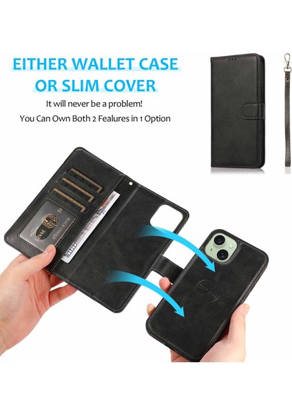 Iphone 15 Plus Pu Deri Cüzdan Stand Telefon Kılıfı Çıkarılabilir 2-1'ör Kapak Yeşili (Yurt Dışından)