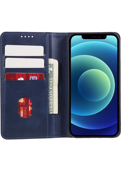 Buzağı Dokusu Deri Telefon Kapağı Iphone 15 Pro Max Stand Telefon Cüzdan Kılıf Mavisi (Yurt Dışından)