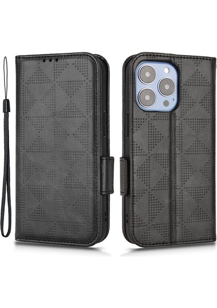 Iphone 15 Pro Max Için Maksimum Üçgen Telefon Kapağı Pu Deri Stand Cüzdan Anti-Fall Case-Black (Yurt Dışından)