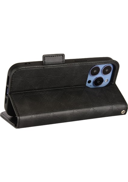 Iphone 15 Pro Max Için Maksimum Üçgen Telefon Kapağı Pu Deri Stand Cüzdan Anti-Fall Case-Black (Yurt Dışından)