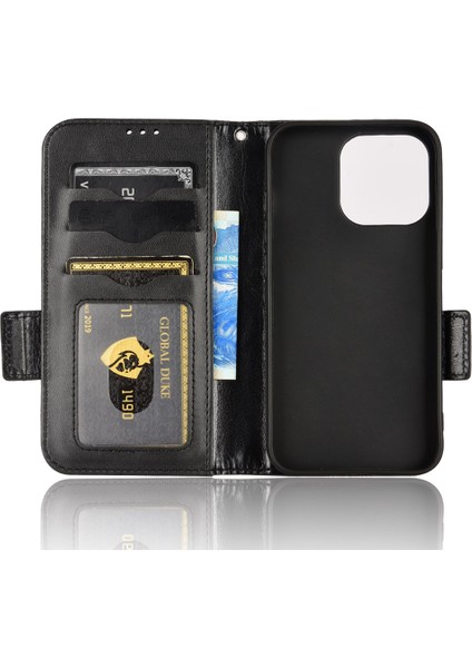 Iphone 15 Pro Max Için Maksimum Üçgen Telefon Kapağı Pu Deri Stand Cüzdan Anti-Fall Case-Black (Yurt Dışından)