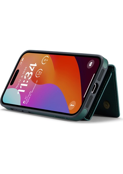 Iphone 15 Plus Kılıfı Magnetic Cüzdan Pu+Pc+Tpu Telefon Kapak Yeşil (Yurt Dışından)
