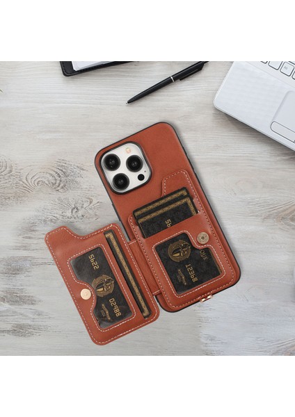 IPhone 14 Pro Case Card Tutucu Cowhide Doku Pu Derisi+Tpu Telefon Kapak-Kahverengi Için Stil 01 (Yurt Dışından)