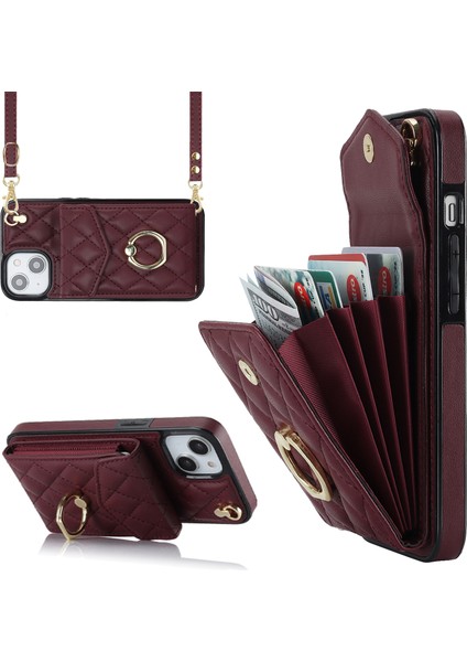 Iphone 15 Plus Için Rfıd Için Rfıd Engelleme Telefon Geri Koruma Kasası Çoklu Kart Yuvaları Yüzük Kickstand Pu Deri+Tpu Kapak Kırmızısı (Yurt Dışından)