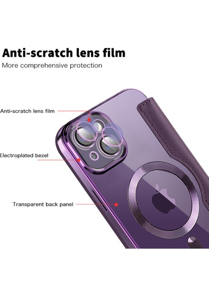 iPhone 14 Plus Için Dahili Lens Film Deri Kart Tutucu Telefon Kılıfı Rfıd Blokitasyon Anti-Düşme Kapak Magsafe-Blackish Green ile Uyumlu (Yurt Dışından) modelleri