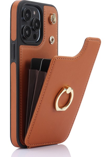 Iphone 13 Pro 6.1 Inç Kabuk Crossbody Card Tutucu Kickstand Telefon Kapak-Kahverengi Için Tpu+Pu Deri Kılıf (Yurt Dışından)