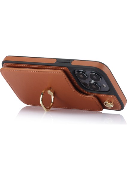 Iphone 13 Pro 6.1 Inç Kabuk Crossbody Card Tutucu Kickstand Telefon Kapak-Kahverengi Için Tpu+Pu Deri Kılıf (Yurt Dışından)