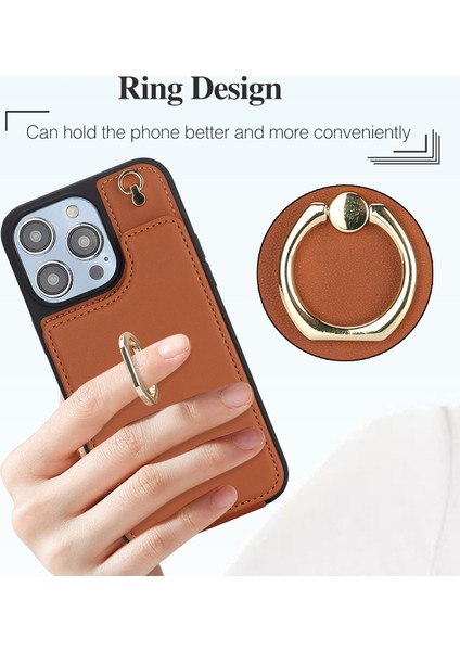 Iphone 13 Pro 6.1 Inç Kabuk Crossbody Card Tutucu Kickstand Telefon Kapak-Kahverengi Için Tpu+Pu Deri Kılıf (Yurt Dışından)