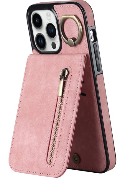 Iphone 12/12 Pro Cep Telefonu Kılıf Kart Yuvaları Rfıd Engelleme Pu+Tpu Geri Kapak Pembe (Yurt Dışından)