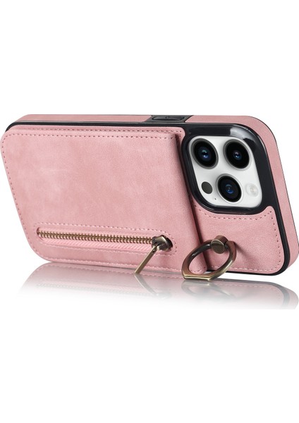 Iphone 12/12 Pro Cep Telefonu Kılıf Kart Yuvaları Rfıd Engelleme Pu+Tpu Geri Kapak Pembe (Yurt Dışından)