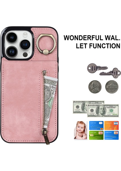Iphone 12/12 Pro Cep Telefonu Kılıf Kart Yuvaları Rfıd Engelleme Pu+Tpu Geri Kapak Pembe (Yurt Dışından)