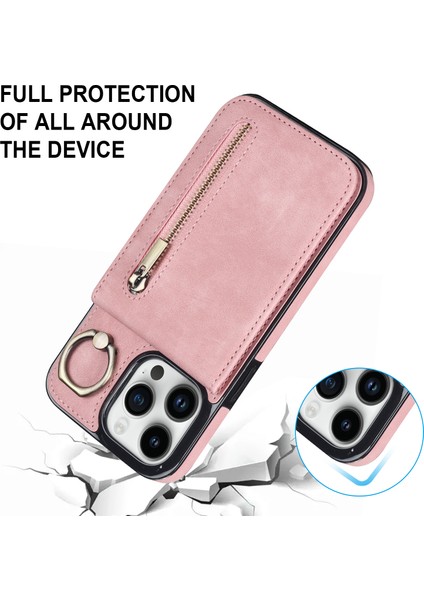 Iphone 12/12 Pro Cep Telefonu Kılıf Kart Yuvaları Rfıd Engelleme Pu+Tpu Geri Kapak Pembe (Yurt Dışından)