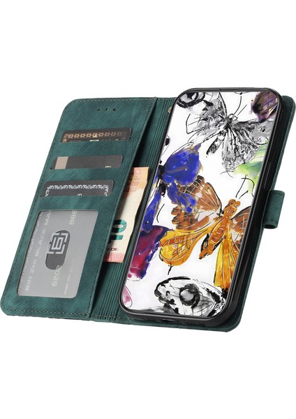 Iphone 15 Pro Baskılı Kelebekler Için Stand Kapağı Telefon Kılıfı Strap-Green ile Cilt Touch Pu Deri Cüzdan (Yurt Dışından) fırsatları