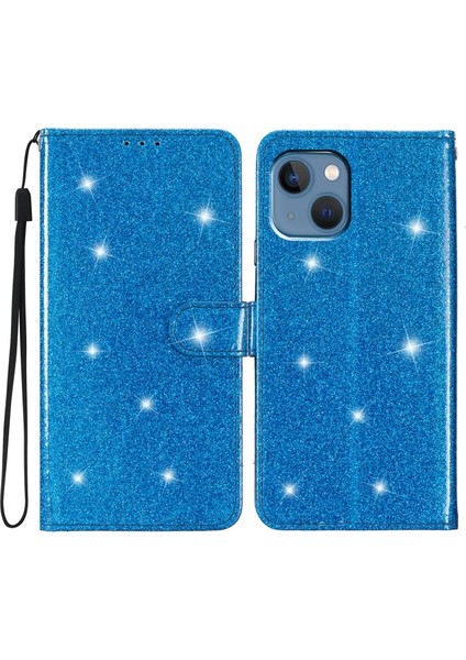 iPhone 14 Plus Için Pu Deri Kılıf Folio Flip Cüzdan Stand Akıllı Telefon Kapak Mavisi (Yurt Dışından)