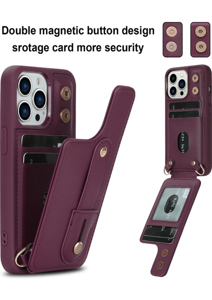 Iphone 15 Pro Pu Deri Kaplamalı Tpu Telefon Kapak Kart Yuvaları Kickstand Case Omuz Kayışı Koşu Kırmızısı (Yurt Dışından) fiyatları