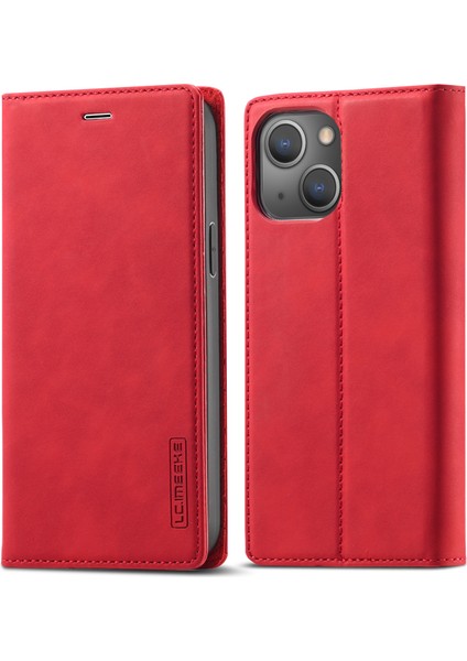 Iphone 15 Plus Stand Cüzdan Manyetik Kapatma Mikrofiber Deri Telefon Kapak Kırmızısı Için Cep Telefonu Kılıfı (Yurt Dışından)