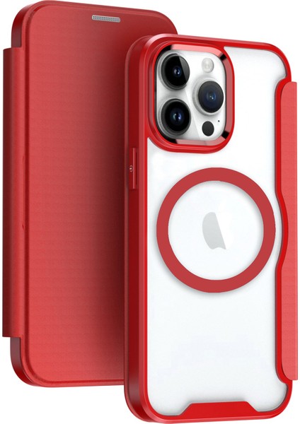 Iphone 13 Pro Max Case Tpu+Akrilik+Pu Deri Kart Yuvası Telefon Kapağı Magsafe-Red ile Uyumlu (Yurt Dışından)