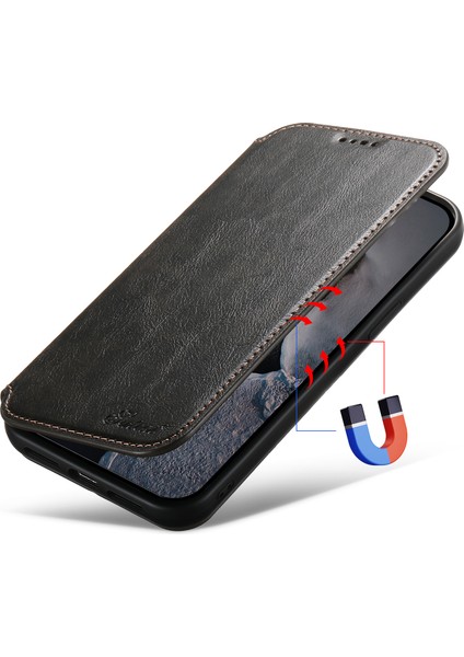 Iphone 15 Plus Case Stand Cüzdan Deri Deri Toz Değerli Telefon Kapağı Magsafe-Black ile Uyumlu (Yurt Dışından)