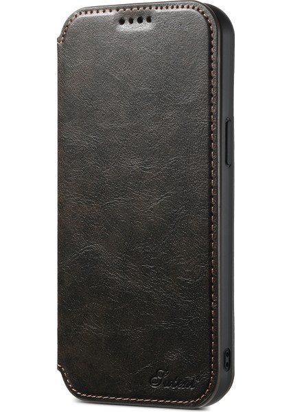 Iphone 15 Plus Case Stand Cüzdan Deri Deri Toz Değerli Telefon Kapağı Magsafe-Black ile Uyumlu (Yurt Dışından)