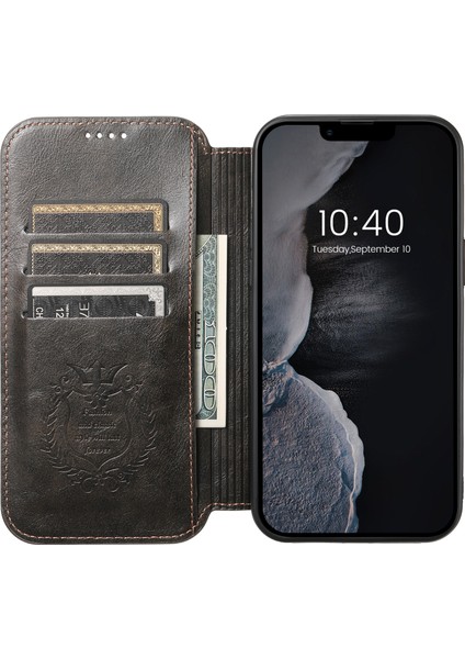 Iphone 15 Plus Case Stand Cüzdan Deri Deri Toz Değerli Telefon Kapağı Magsafe-Black ile Uyumlu (Yurt Dışından)