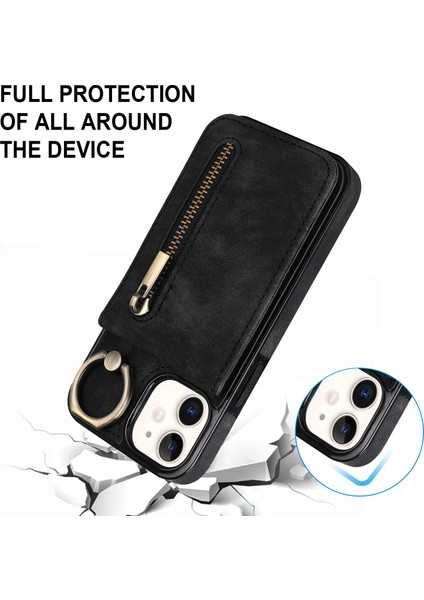 Iphone 12 Mini Cep Telefonu Kılıfı Rfıd Blokitasyon Pu+Tpu Kart Yuvaları Black ile Kapak (Yurt Dışından)