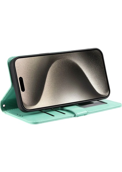 Iphone 14 Pro Max Kılıfı Için Stand Çılgın At Doku Deri Kapak Kart Yuvaları Yeşil (Yurt Dışından)