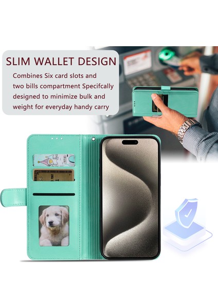 Iphone 14 Pro Max Kılıfı Için Stand Çılgın At Doku Deri Kapak Kart Yuvaları Yeşil (Yurt Dışından)