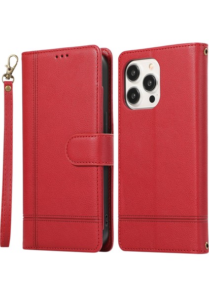 Iphone 12/12 Pro 6.1 Inç Kasa Pu Deri Cüzdan Telefon Kapağı 2 Kayış Kırmızısı (Yurt Dışından)