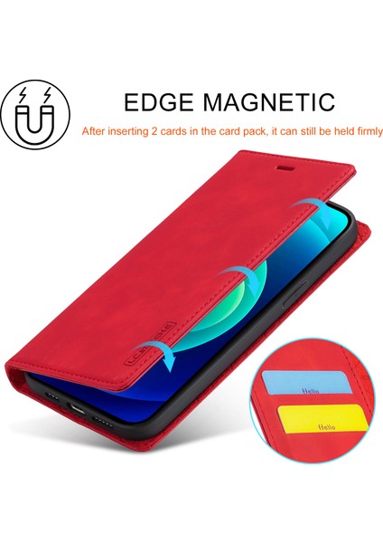 Iphone 15 Plus Stand Cüzdan Manyetik Kapatma Mikrofiber Deri Telefon Kapak Kırmızısı Için Cep Telefonu Kılıfı (Yurt Dışından)