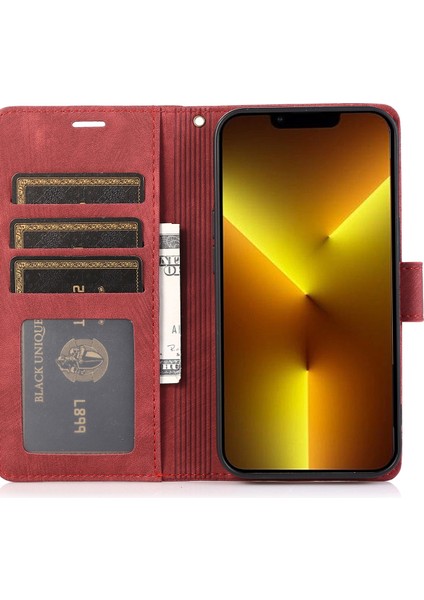 Iphone 13 Pro Deri Cüzdan Kılıfı Strap Orkide Kelebek Desen-Kırmızı (Yurt Dışından) fiyatları