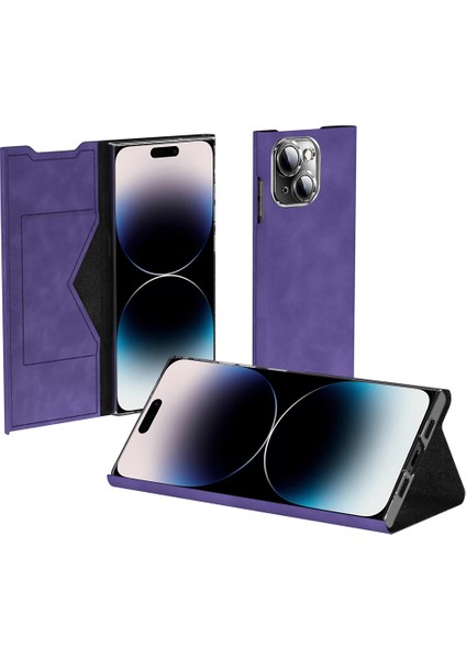 Pu Deri+Pc Telefon Stand Kılıfı Iphone 14 Plus Kart Tutucu Nappa Dokusu Drop Drop Kapalı Kapak Müdürü (Yurt Dışından)
