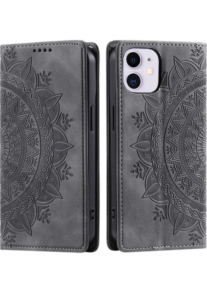 Iphone 11 Case Anti-Cratch Cüzdanı Pu Deri Magnetic Baskalı Stand Telefon Kapak-Grey (Yurt Dışından)