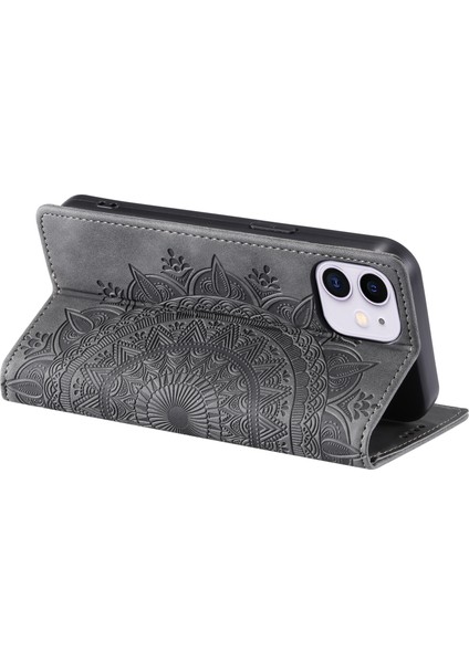 Iphone 11 Case Anti-Cratch Cüzdanı Pu Deri Magnetic Baskalı Stand Telefon Kapak-Grey (Yurt Dışından)