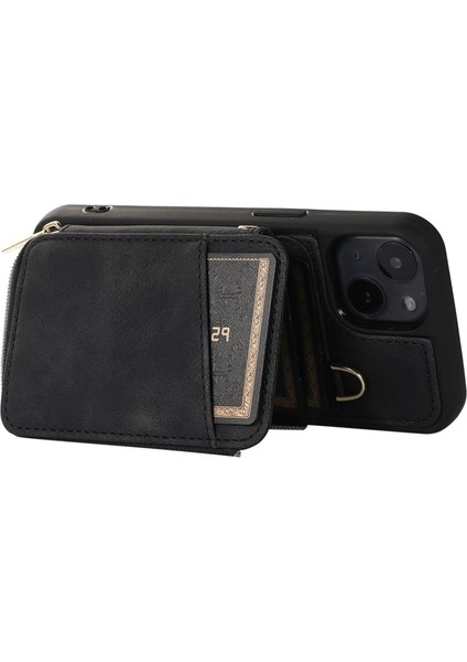 Iphone 15 Plus Için Kickstand Deri Kaplamalı Tpu Kılıfı Plus Fermuar Cüzdan Cep Telefonu Kapak Black (Yurt Dışından) fırsatları